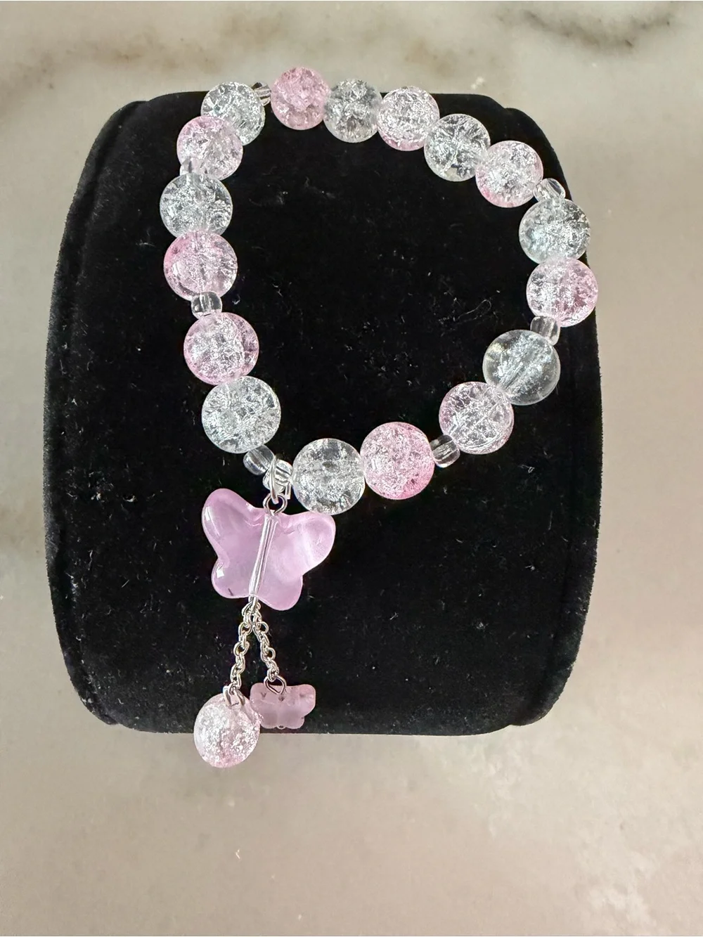 Pink & Clear Butterfly Beaded Stretch Bracelet - Elegant Women Jewelry